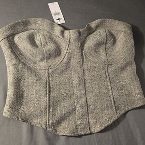 Express Gray Herringbone Bustier Top